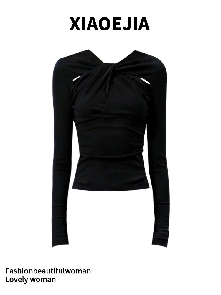 Turtleneck Knit 90S - 女性黒ゴシック Tシャツ原宿 Y2k Tシャツトップ 90 年代ヴィンテージ長袖タートルネック