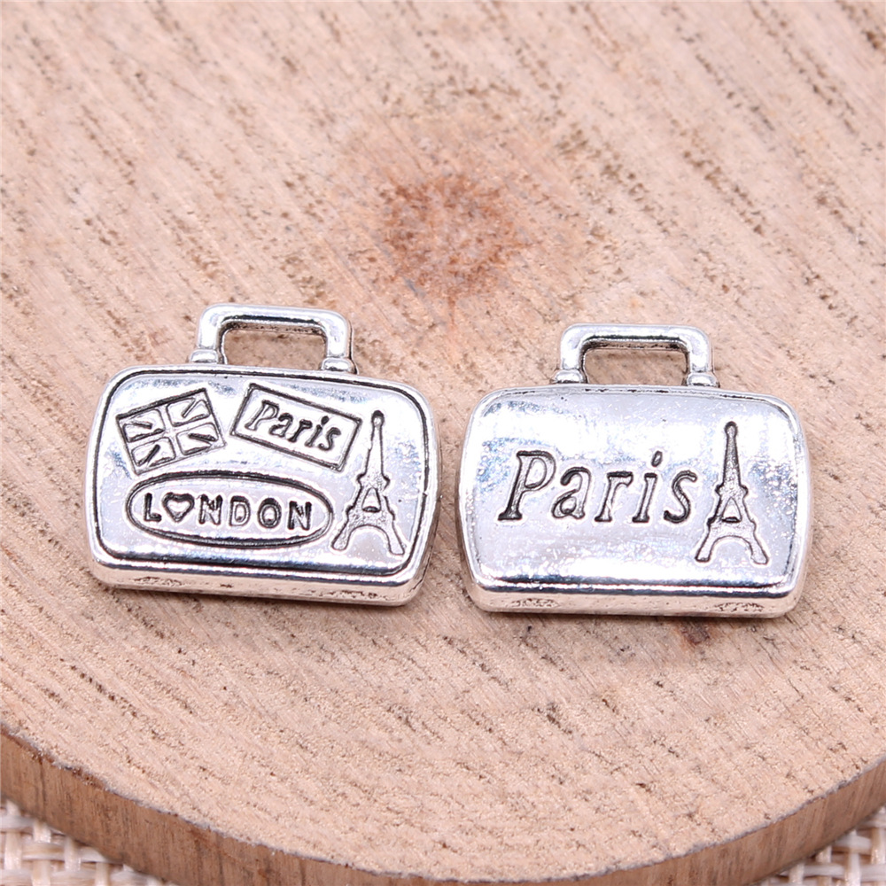 Vintage Fashion London - 10個 16x14mm(0.63x0.55インチ) アンティークシルバーカラー 観光土産 パリ ロンドン
