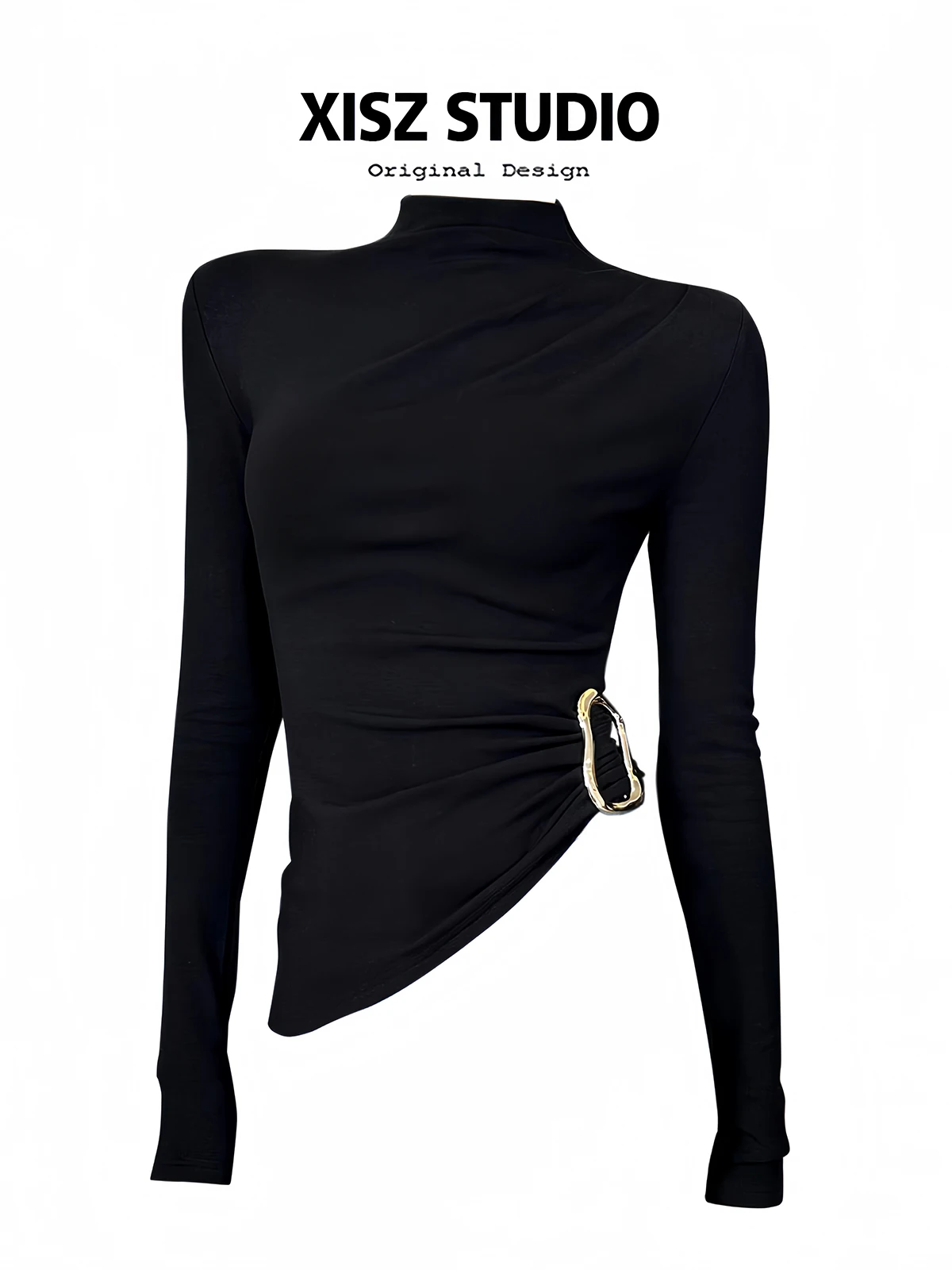 Turtleneck Knit 90S - 女性黒ゴシック Tシャツ原宿 Y2k Tシャツトップ 90 年代ヴィンテージ長袖タートルネック