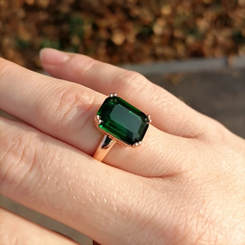 Vintage Fashion Faire - 女性用ダブルクリスタル八角形リング,結婚披露宴用の大きな赤いラインストーン,ピンクゴールドカラー,dfr700
