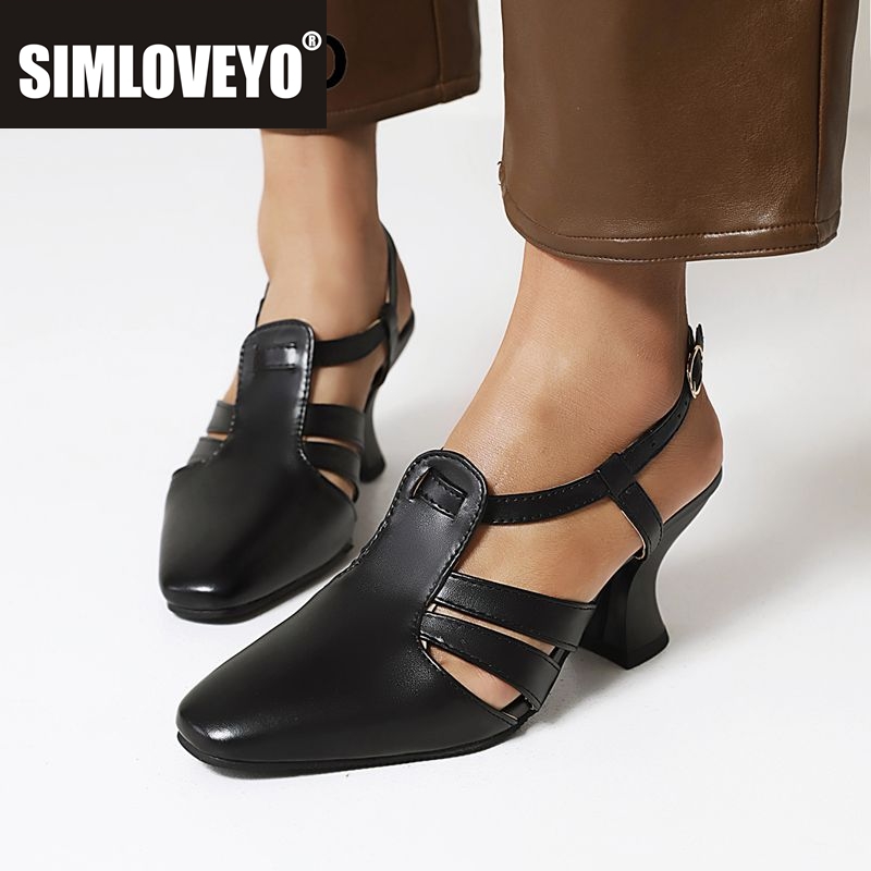 Vintage Style Women Fashion - SIMLOVEYO 2025 ファッションデイリーサンダル レディース スクエアトゥ ハイヒール
