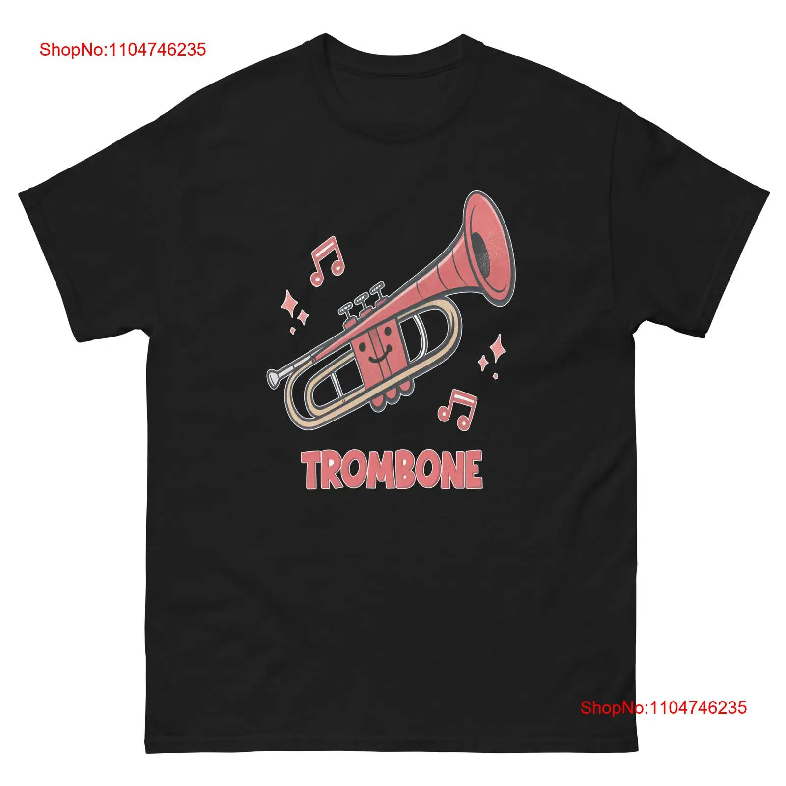 Vintage Fashion Illustration - トロンボーン楽器イラスト Tシャツヴィンテージウォッシュソフトスタイリッシュなファッション通気性快適なストリートウェア