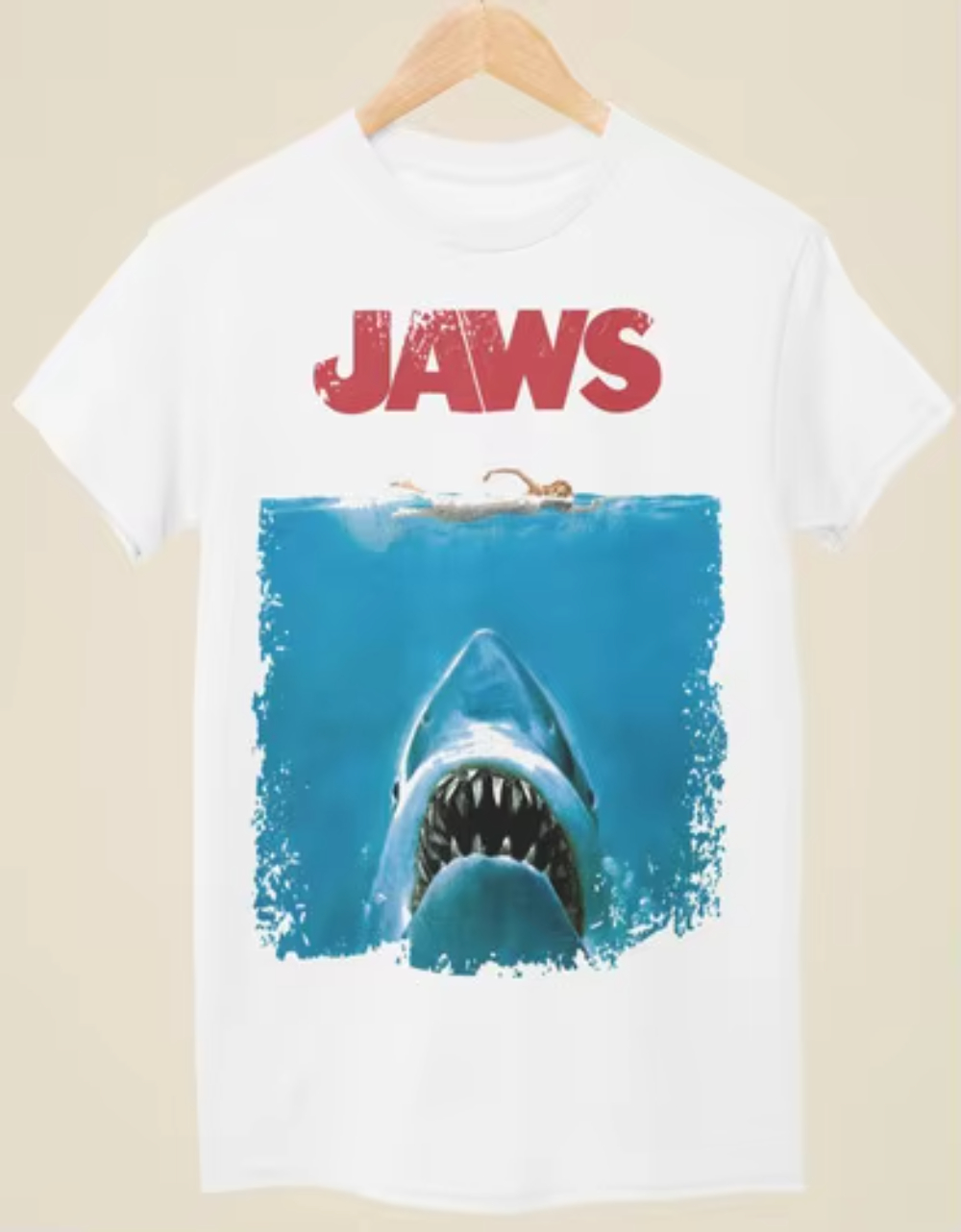 Vintage Fashion Illustration - ジョーズの映画ポスターにインスパイアされたヴィンテージTシャツ、プリントTシャツ付きブラックTシャツ、カジュアルデイリーストリートファッション衣装