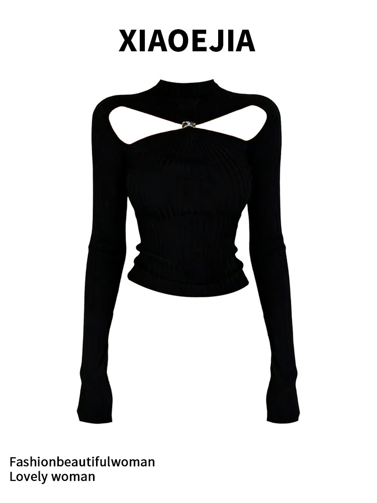 Turtleneck Knit 90S - 女性黒ゴシック Tシャツ原宿 Y2k Tシャツトップ 90 年代ヴィンテージ長袖タートルネック