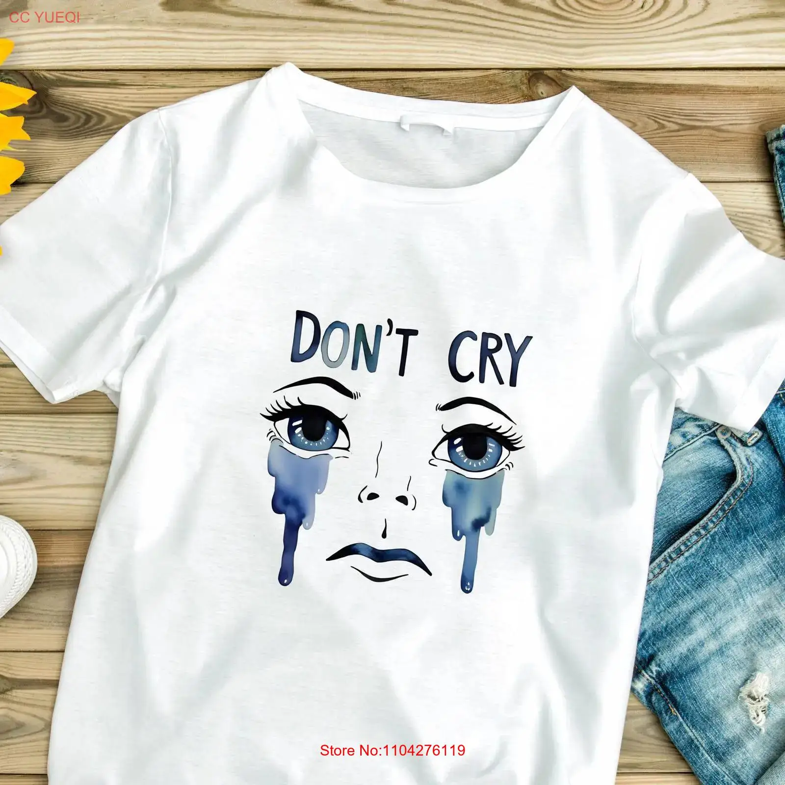 Vintage Fashion Illustration - Cry Quote Tシャツ エモーションセイング ブルー イラスト