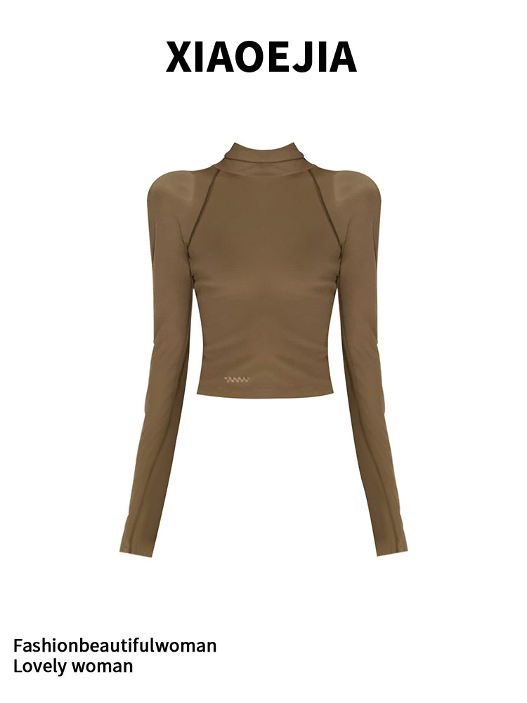 Turtleneck Knit 90S - 女性グリーンゴシック Tシャツ原宿 Y2k Tシャツトップ 90 年代ヴィンテージ長袖タートルネック