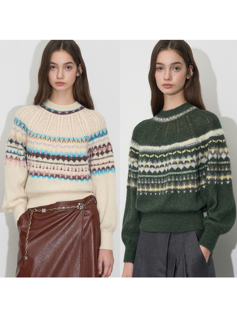 Vintage Fashion Faire - 北欧のロマンチックな雰囲気 MICOAT 秋冬フェアアイルニットセーター中空フックフラワーレディースファッションヴィンテージスタイル長袖ラウンドネックプルオーバー