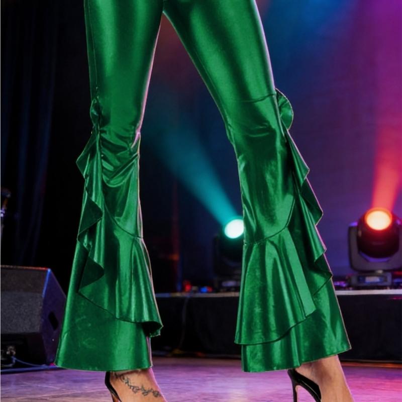 女性クラブとプロムパンツメタリックルックフレアワイドレッグレ - Wide Leg Trouser 70S のレビューと価格