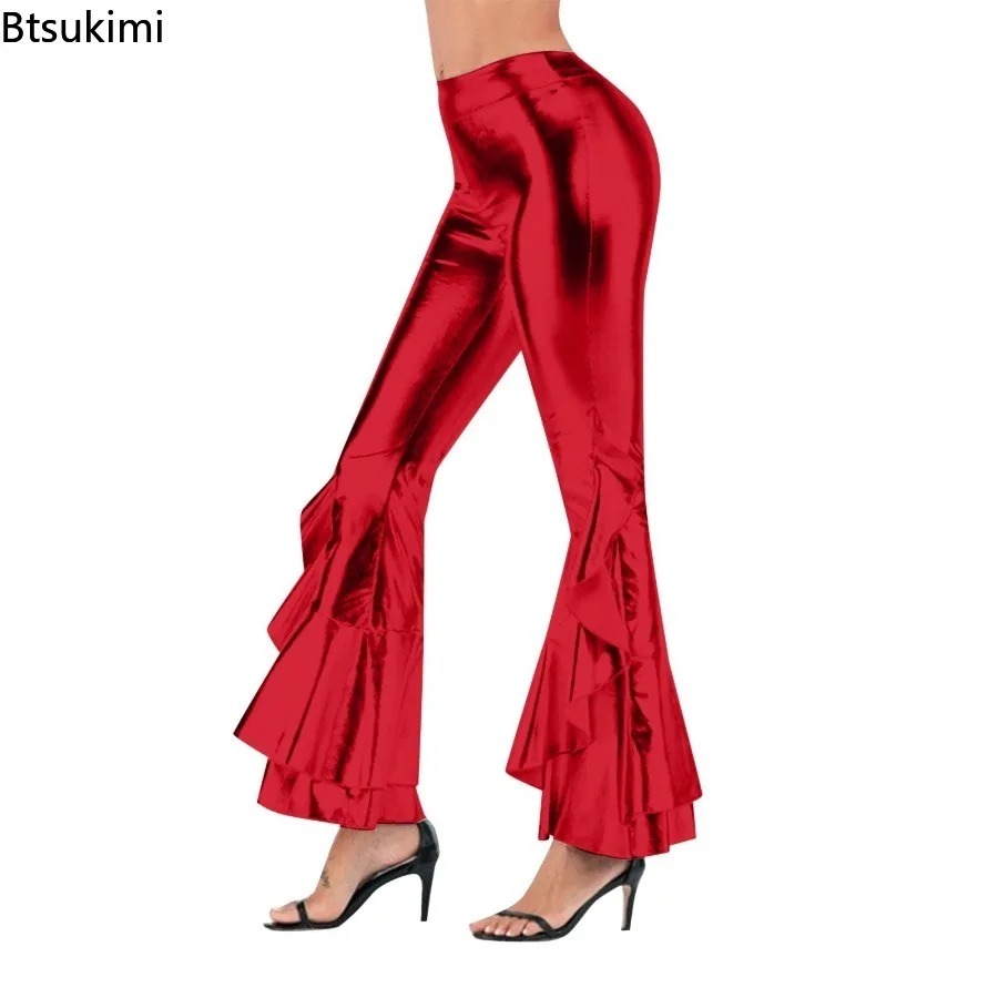 レディース シャイニー フレアパンツ メタリック ベルボトム - Wide Leg Trouser 70S のレビューと価格