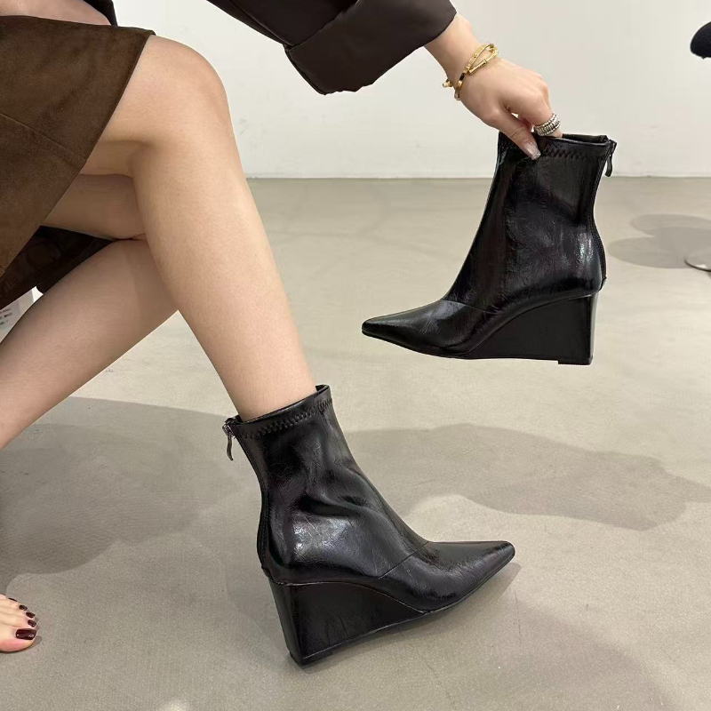 秋冬ヴィンテージウェゲスヒール女性アンクルブーツファッション - Vintage Style Women Fashion のレビューと価格
