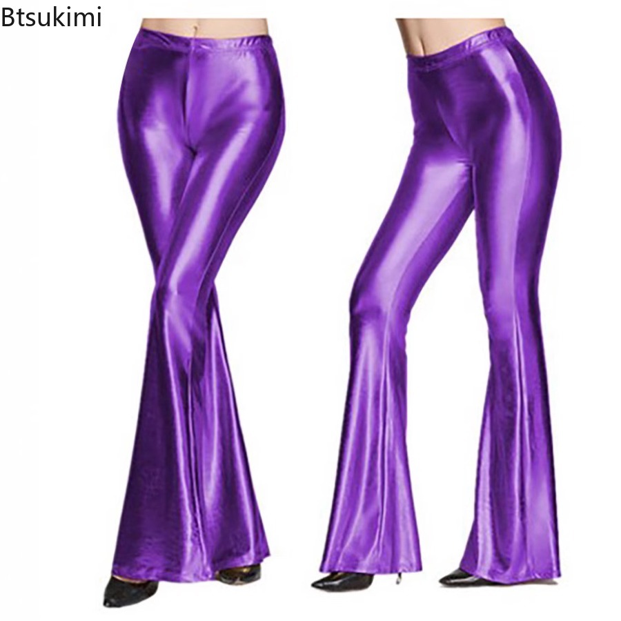 レディース シャイニー ベルボトム パンツ フェイクレザー  - Wide Leg Trouser 70S のレビューと価格