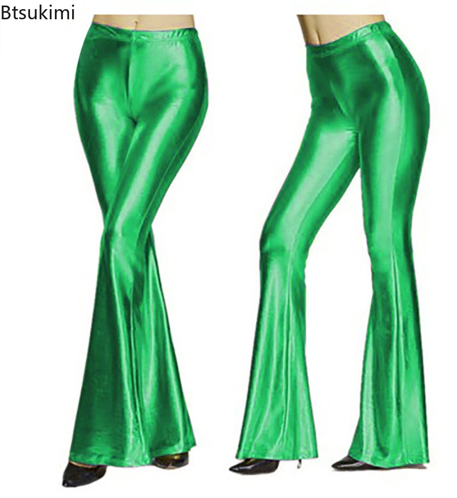 レディース シャイニー ベルボトム パンツ フェイクレザー  - Wide Leg Trouser 70S のレビューと価格