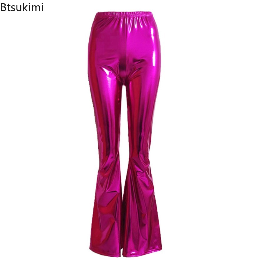 レディース シャイニー ベルボトム パンツ フェイクレザー  - Wide Leg Trouser 70S のレビューと価格