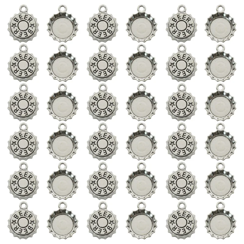 アンティークシルバーメッキビールキャップチャーム、DIYイヤ - Vintage Fashion Jewelry Necklaces のレビューと価格