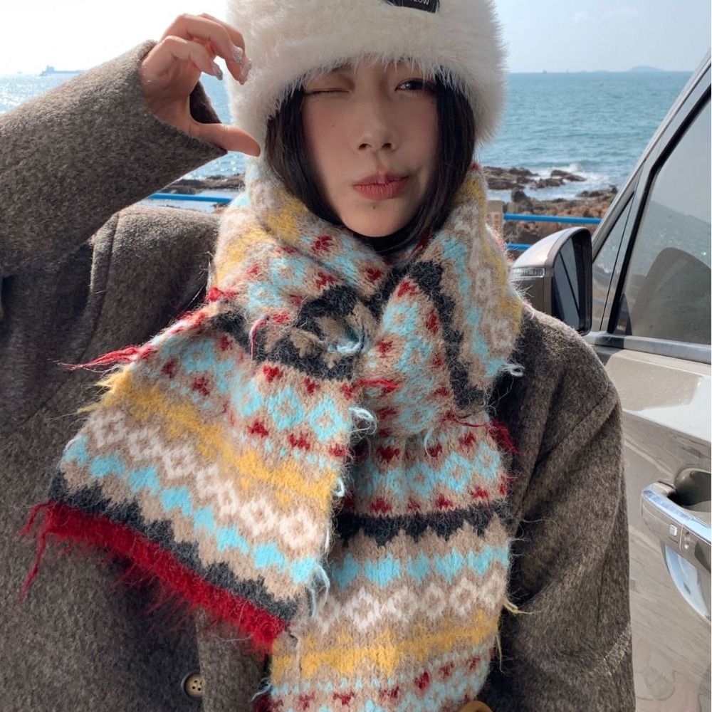 ファッション暖かいジャカードニットスカーフウールヴィンテージ - Vintage Fashion Faire のレビューと価格