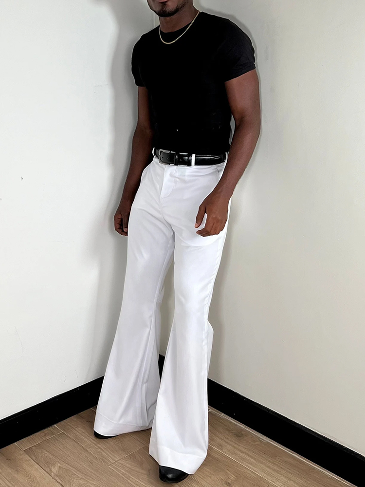 スタイリッシュなベルボトムメンズスリムフィットフレアトラウザ - Wide Leg Trouser 70S のレビューと価格