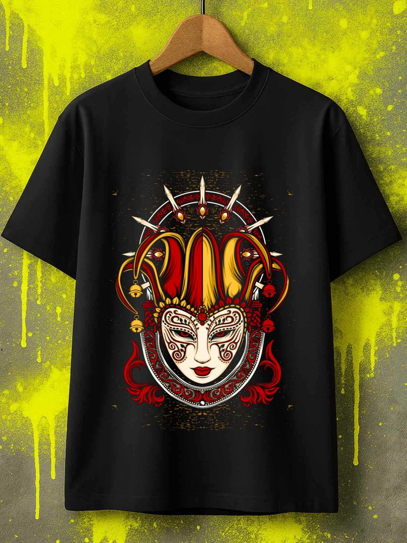 ゴシックメンズブラックグラフィックTシャツベネチアンカーニバ - Vintage Fashion Illustration のレビューと価格