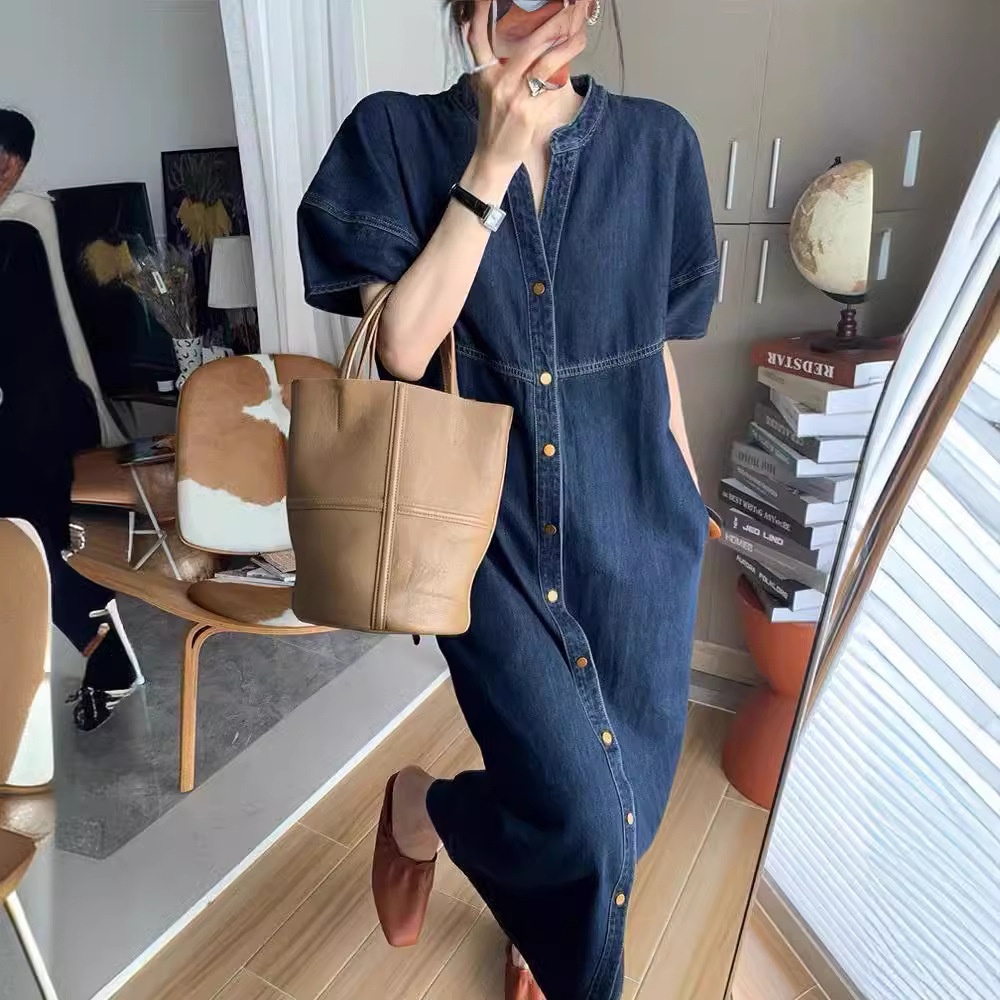 新しいフランスのヴィンテージ風ルーズデニムロングドレス、レデ - Vintage Style Women Fashion のレビューと価格