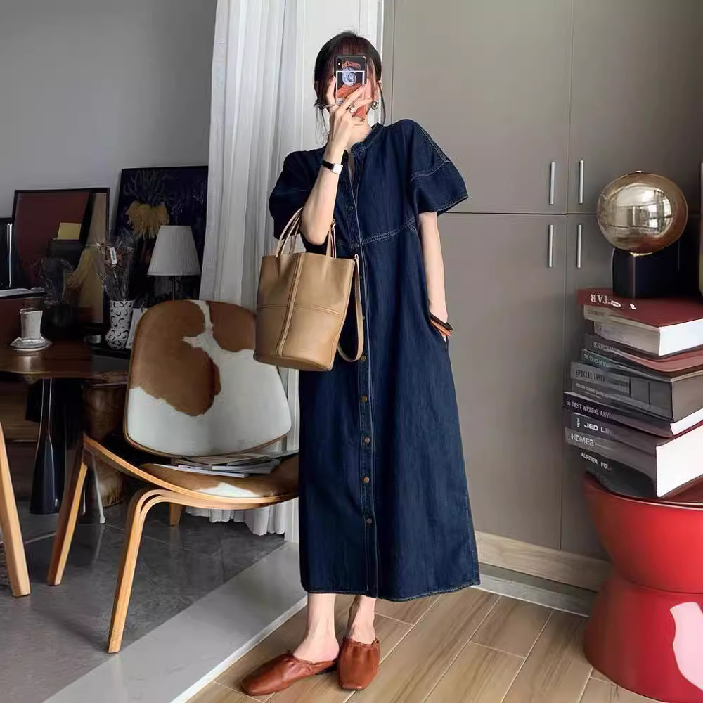 新しいフランスのヴィンテージ風ルーズデニムロングドレス、レデ - Vintage Style Women Fashion のレビューと価格
