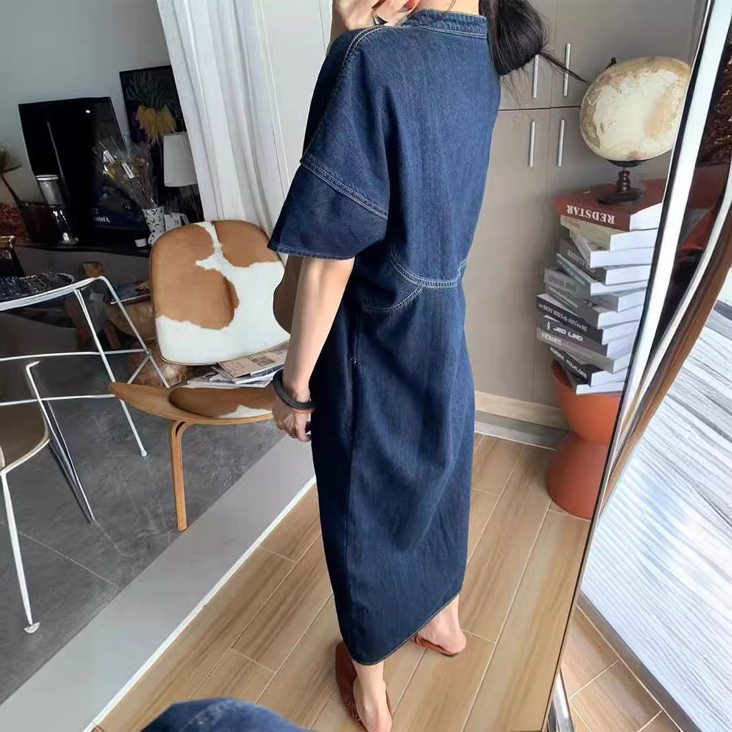 新しいフランスのヴィンテージ風ルーズデニムロングドレス、レデ - Vintage Style Women Fashion のレビューと価格