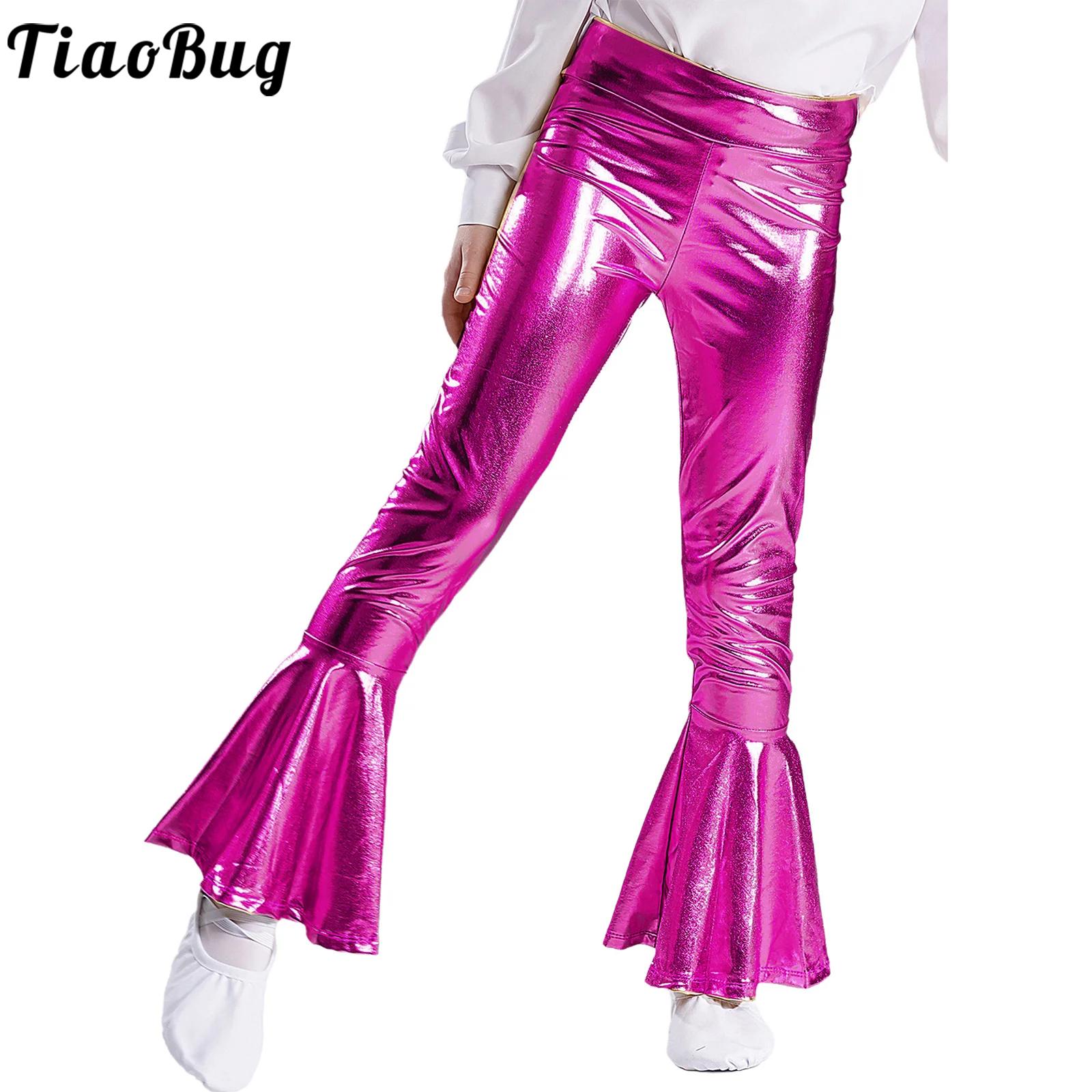 女の子用の光沢のあるメタリックフレアレギンス,ハイウエスト, - Wide Leg Trouser 70S のレビューと価格